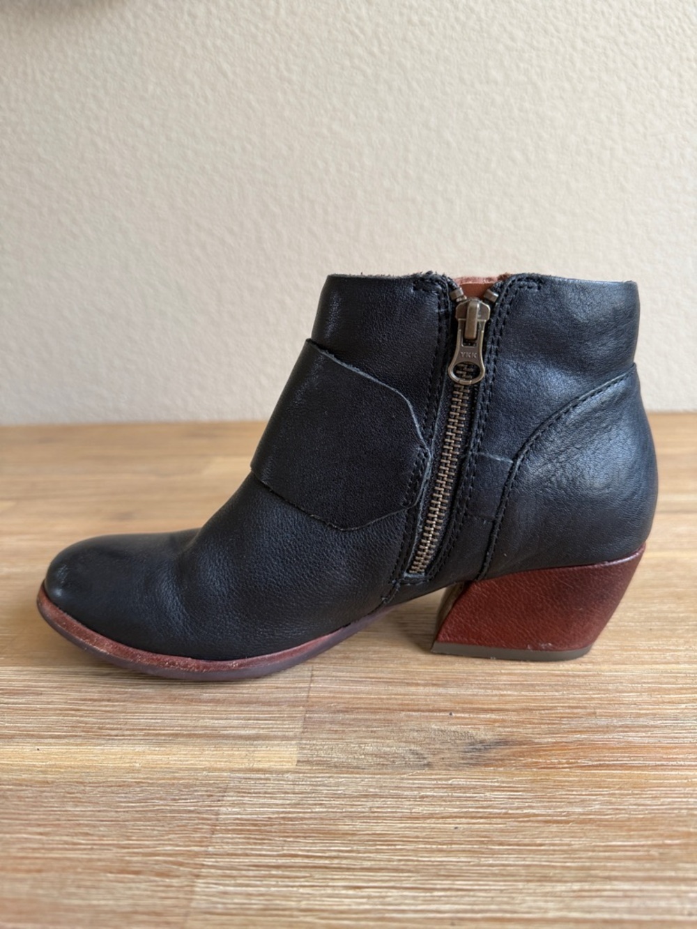 Kork-Ease Black Leather Ankle Booties with Buckle & Side Zip - Picture 5 of 14